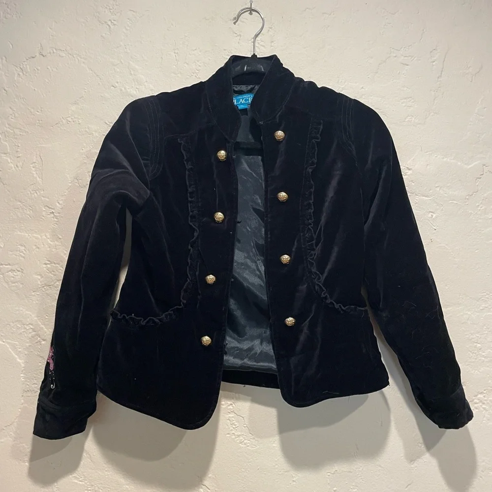 THE CHILDREN’S PLACE Black Velvet Jacket with Gold Buttons XL Kids 14